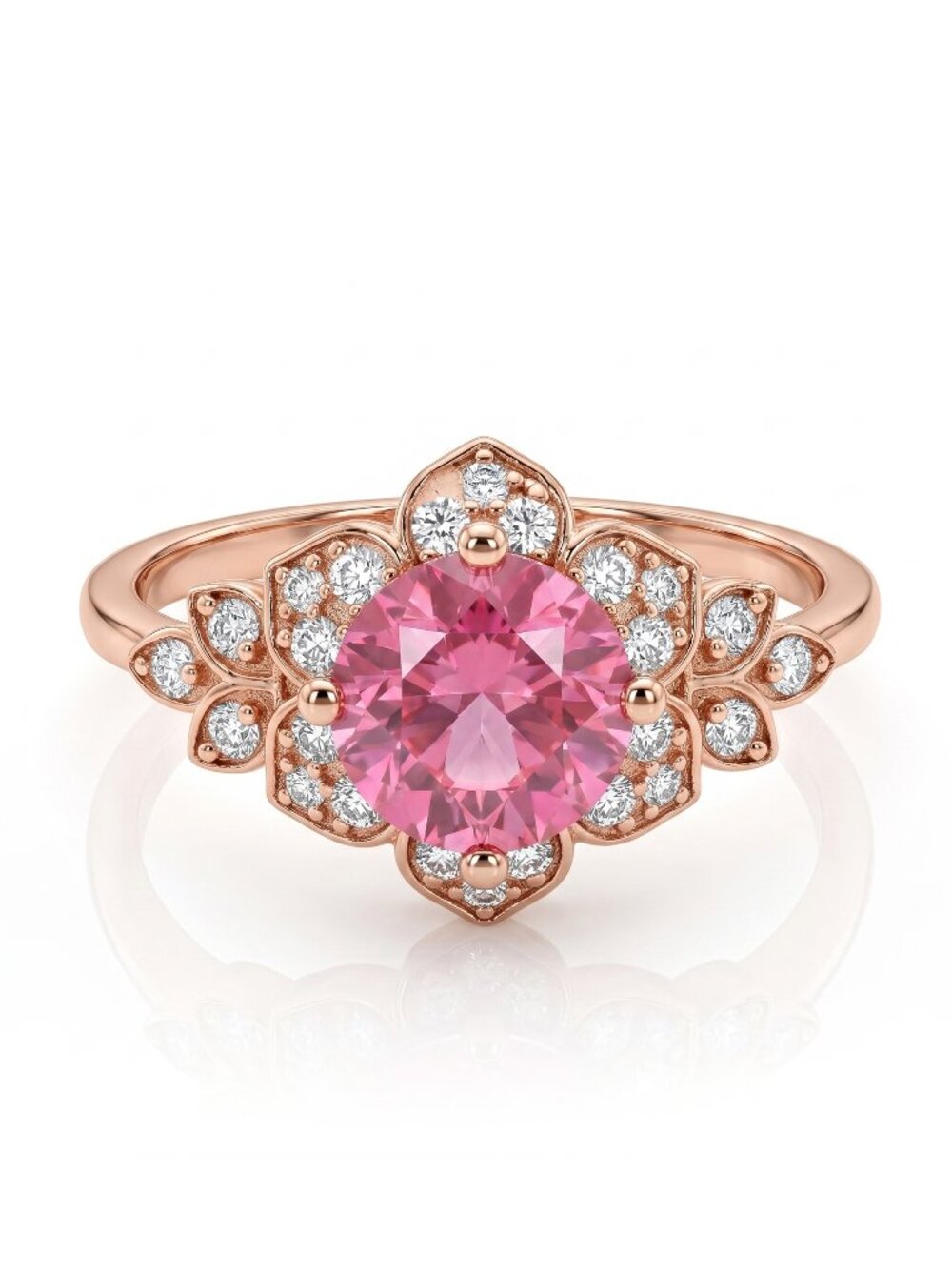 Pink Gemstone Flower ring, 925 Sterling Silver, 18k rose gold Charmed Aroma